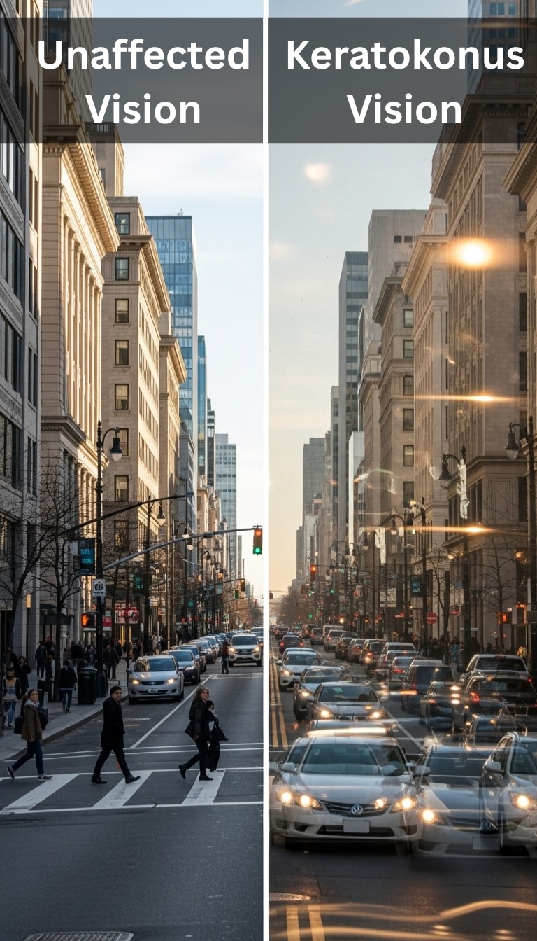 Comparison of unaffected vision vs keratoconus vision
